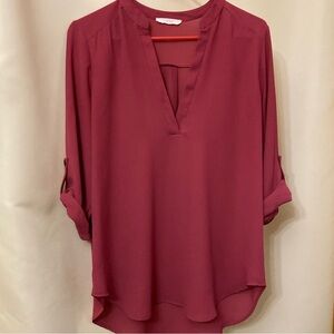 Women's Mauve V-Neck Blouse 3/4 Sleeve